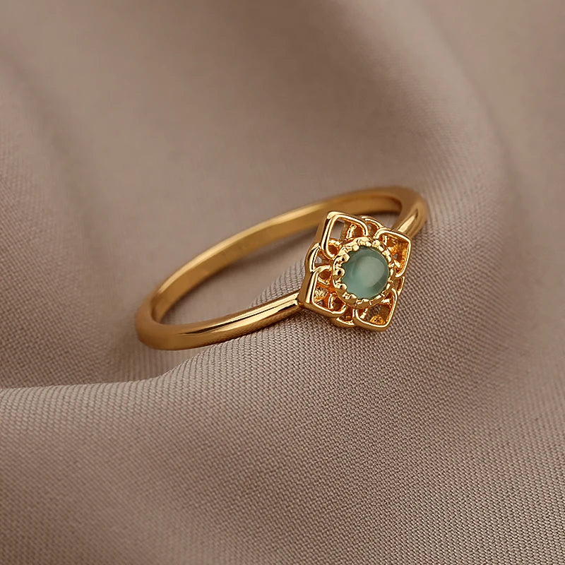 Opal Sun Ring – Gold Steel