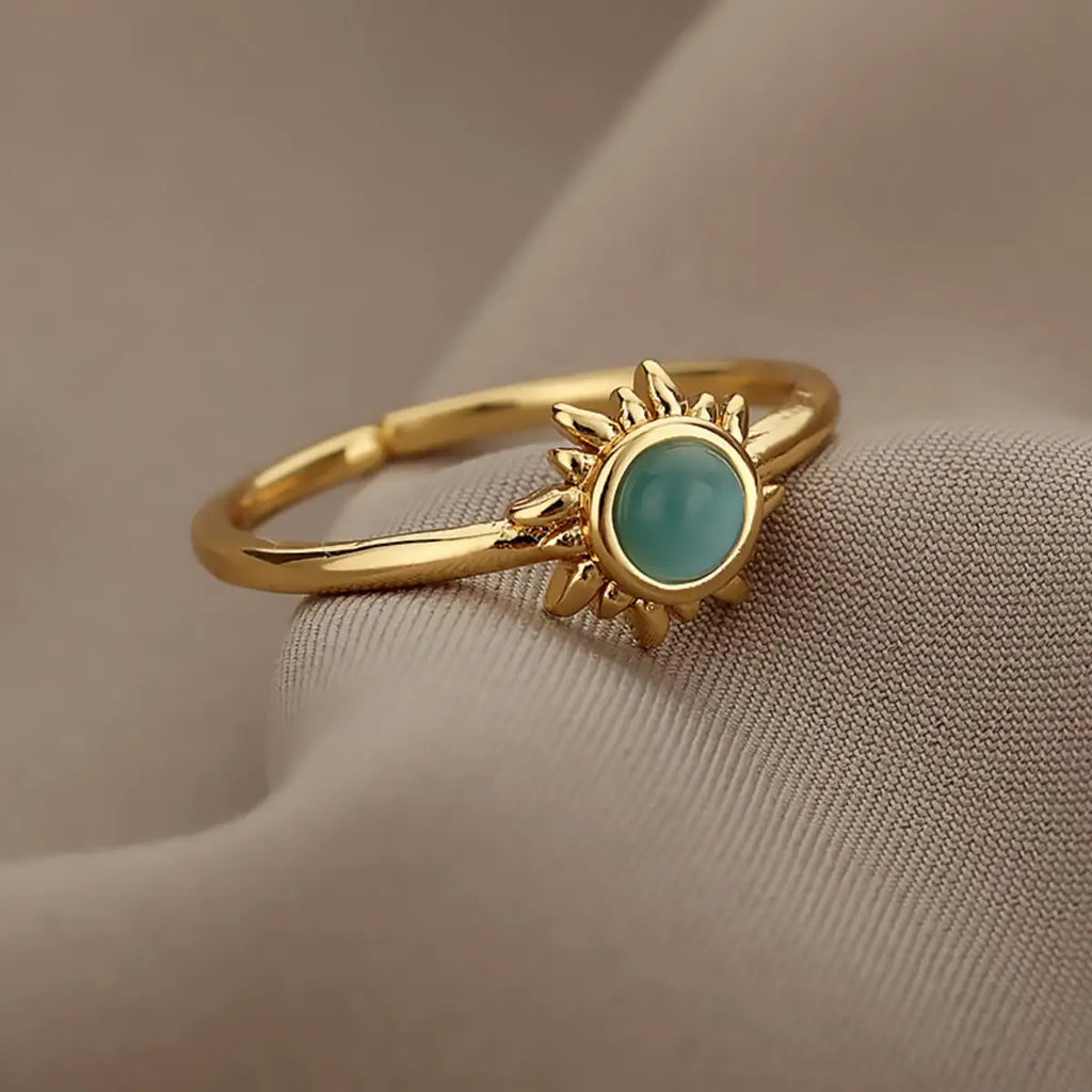 Opal Sun Ring – Gold Steel