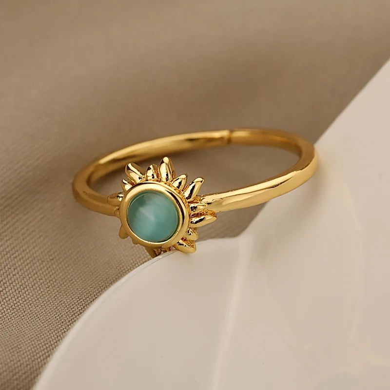 Opal Sun Ring – Gold Steel