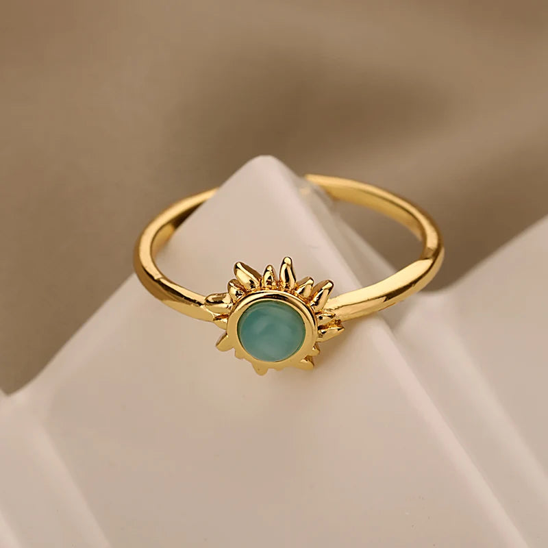 Opal Sun Ring – Gold Steel